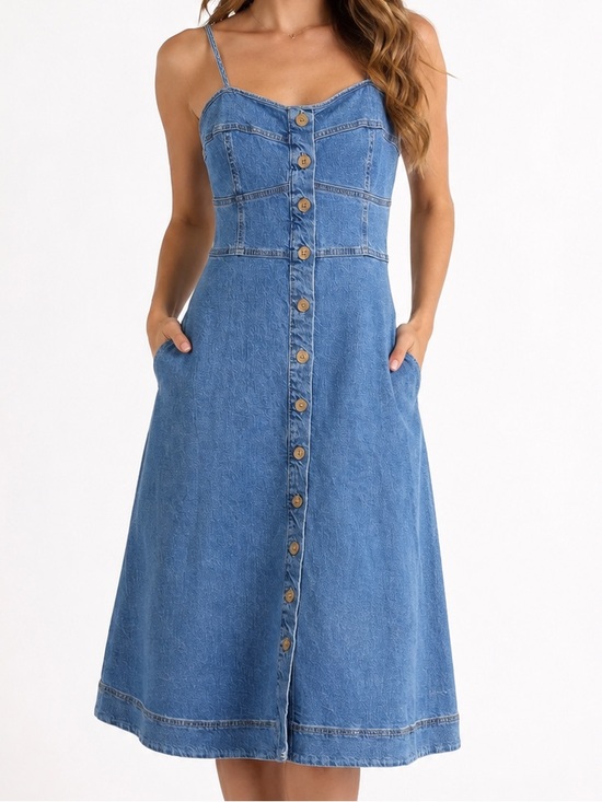 Universal Thread Dresses & Skirts - Universal Thread Denim Corset Midi Dress Button Front Smocked Back Pockets XL
